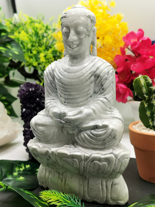 Howlite Stone carving of Siddartha, the Buddha - hand carved to perfection