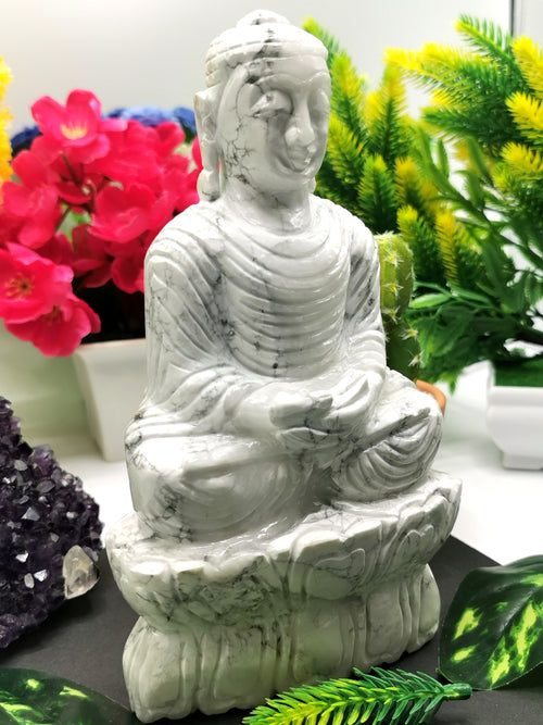 Howlite Stone carving of Siddartha, the Buddha - hand carved to perfection