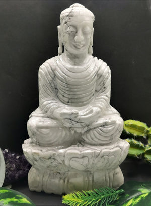 Howlite Stone carving of Siddartha, the Buddha - hand carved to perfection