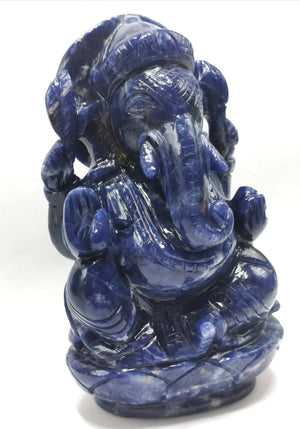 Sodalite Handmade Carving of Ganesh - Lord Ganesha Idol/Murti in Crystals and Gemstones -Reiki/Chakra/Healing - 4.5 inches and 620 gms