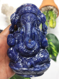 Sodalite Handmade Carving of Ganesh - Lord Ganesha Idol/Murti in Crystals and Gemstones -Reiki/Chakra/Healing - 4.5 inches and 620 gms