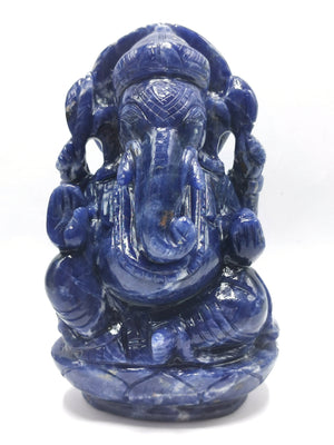 Sodalite Handmade Carving of Ganesh - Lord Ganesha Idol/Murti in Crystals and Gemstones -Reiki/Chakra/Healing - 4.5 inches and 620 gms