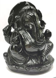 Black Obsidian Handmade Carving of Ganesh - Lord Ganesha Idol/Murti in Crystals and Gemstones -Reiki/Chakra/Healing - 4.75 inches and 960 gms