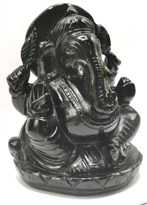 Black Obsidian Handmade Carving of Ganesh - Lord Ganesha Idol/Murti in Crystals and Gemstones -Reiki/Chakra/Healing - 4.75 inches and 960 gms