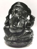 Black Obsidian Handmade Carving of Ganesh - Lord Ganesha Idol/Murti in Crystals and Gemstones -Reiki/Chakra/Healing - 4.75 inches and 960 gms
