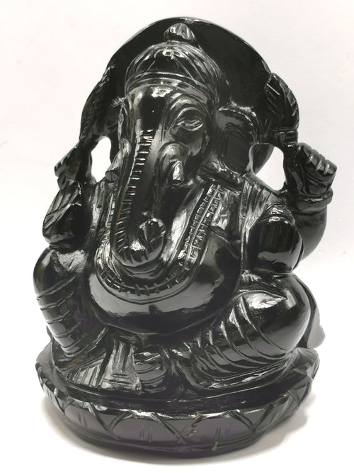 Black Obsidian Handmade Carving of Ganesh - Lord Ganesha Idol/Murti in Crystals and Gemstones -Reiki/Chakra/Healing - 4.75 inches and 960 gms