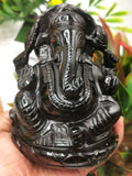Black Obsidian Handmade Carving of Ganesh - Lord Ganesha Idol/Murti in Crystals and Gemstones -Reiki/Chakra/Healing - 4.75 inches and 960 gms