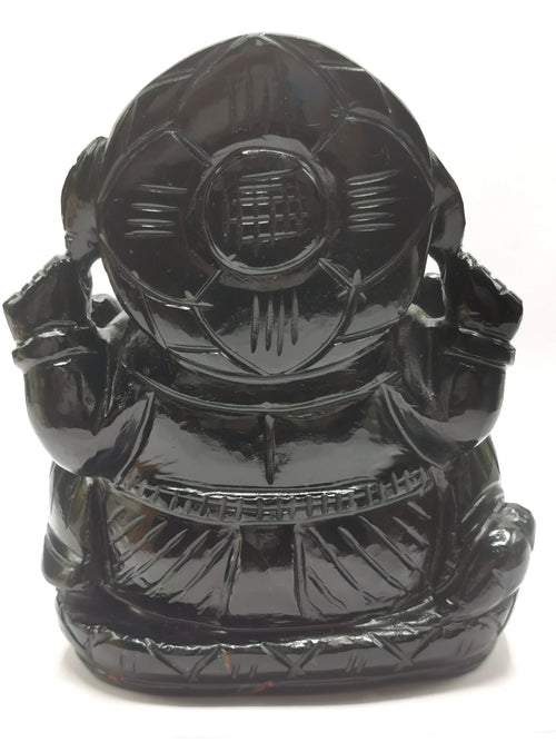 Black Obsidian Handmade Carving of Ganesh - Lord Ganesha Idol/Murti in Crystals and Gemstones -Reiki/Chakra/Healing - 4.75 inches and 960 gms