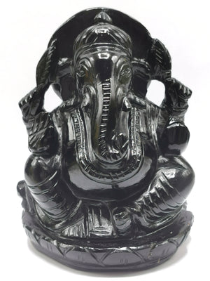 Black Obsidian Handmade Carving of Ganesh - Lord Ganesha Idol/Murti in Crystals and Gemstones -Reiki/Chakra/Healing - 4.75 inches and 960 gms