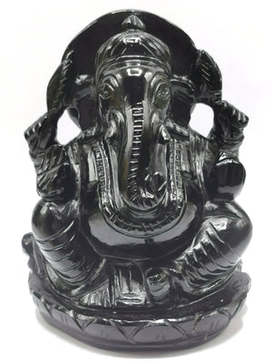 Black Obsidian Handmade Carving of Ganesh - Lord Ganesha Idol/Murti in Crystals and Gemstones -Reiki/Chakra/Healing - 4.75 inches and 960 gms