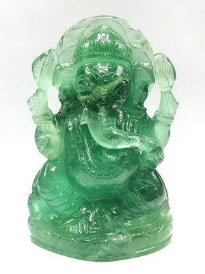 Green Fluorite Handmade Carving of Ganesh - Lord Ganesha Idol/Sculpture in Crystals and Gemstones