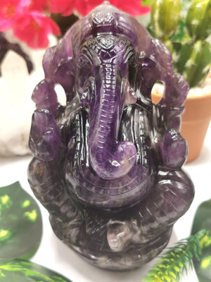 Ganesh Statue in Amethyst Handmade Carving | Lord Ganesha Idol | Figurine in Crystals/Gemstone Gift a Ganesha