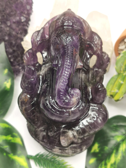 Ganesh Statue in Amethyst Handmade Carving | Lord Ganesha Idol | Figurine in Crystals/Gemstone Gift a Ganesha