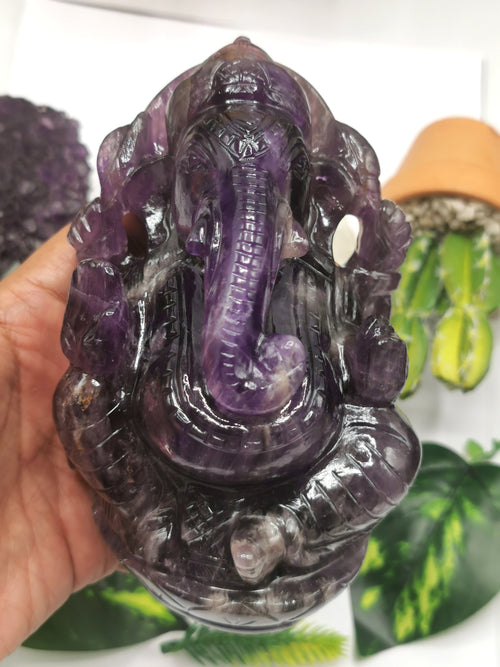 Ganesh Statue in Amethyst Handmade Carving | Lord Ganesha Idol | Figurine in Crystals/Gemstone Gift a Ganesha