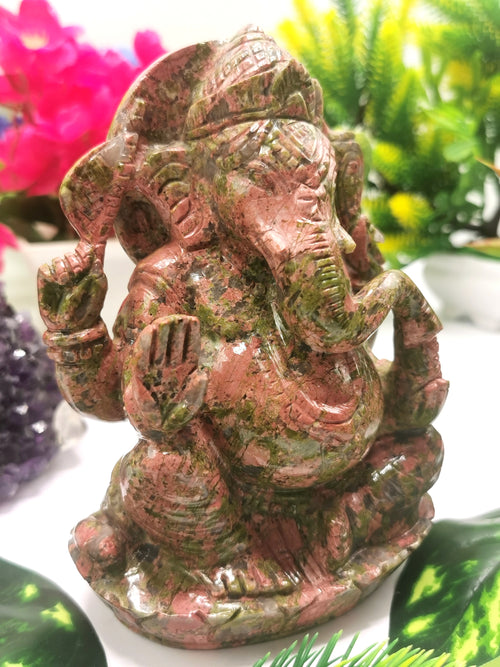 Unakite handcarved statue of Lord Ganesh