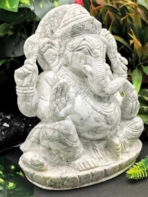 Howlite stone carving of Ganesh Statue