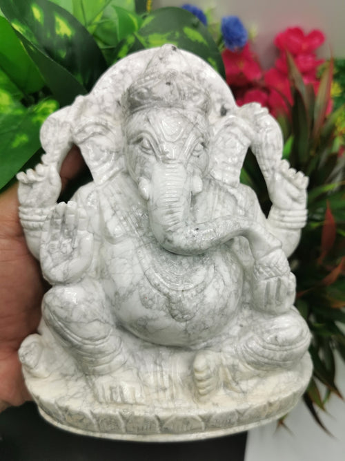 Howlite stone carving of Ganesh Statue