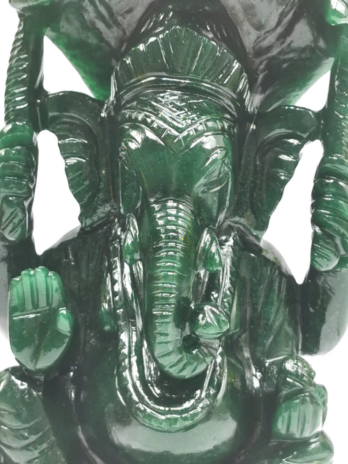 Green Aventurine Handmade Carving of Ganesh - Lord Ganesha Idol | Sculpture | Murti in Crystals and Gemstones - Reiki/Chakra/Healing - 9 inches and 2.33 kg (5.13 lb)