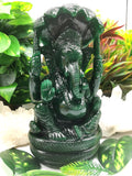 Green Aventurine Handmade Carving of Ganesh - Lord Ganesha Idol | Sculpture | Murti in Crystals and Gemstones - Reiki/Chakra/Healing - 9 inches and 2.33 kg (5.13 lb)