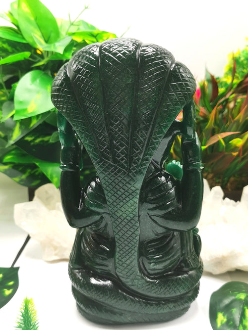 Green Aventurine Handmade Carving of Ganesh - Lord Ganesha Idol | Sculpture | Murti in Crystals and Gemstones - Reiki/Chakra/Healing - 9 inches and 2.33 kg (5.13 lb)