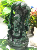Green Aventurine Handmade Carving of Ganesh - Lord Ganesha Idol | Sculpture | Murti in Crystals and Gemstones - Reiki/Chakra/Healing - 9 inches and 2.33 kg (5.13 lb)