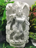 Howlite Majestic Handmade Carving of Krishna - Lord Krishna Idol | Sculpture | Murti in Crystals and Gemstones - Reiki/Chakra/Healing - 9.5 inches and 2.24 kg (4.93 lb)