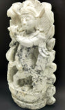 Howlite Majestic Handmade Carving of Krishna - Lord Krishna Idol | Sculpture | Murti in Crystals and Gemstones - Reiki/Chakra/Healing - 9.5 inches and 2.24 kg (4.93 lb)