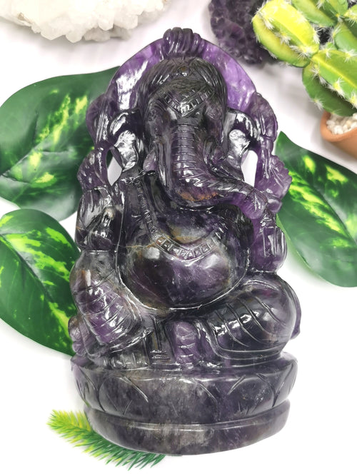 Ganesh Statue in Amethyst Handmade Carving | Lord Ganesha Idol | Figurine in Crystals/Gemstone Gift a Ganesha