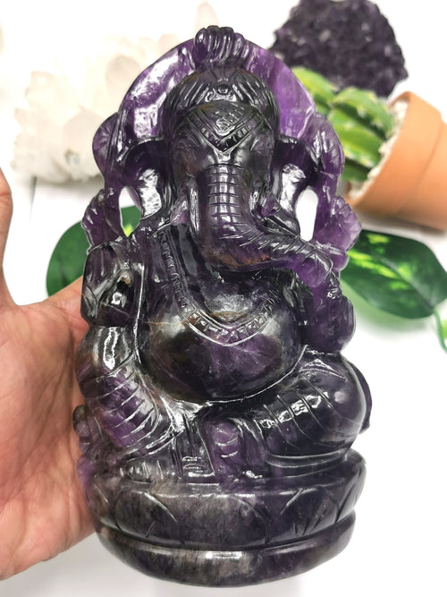 Ganesh Statue in Amethyst Handmade Carving | Lord Ganesha Idol | Figurine in Crystals/Gemstone Gift a Ganesha