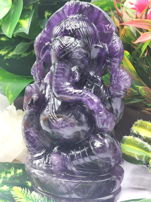 Ganesh Statue in Amethyst Handmade Carving | Lord Ganesha Idol | Figurine in Crystals/Gemstone Gift a Ganesha