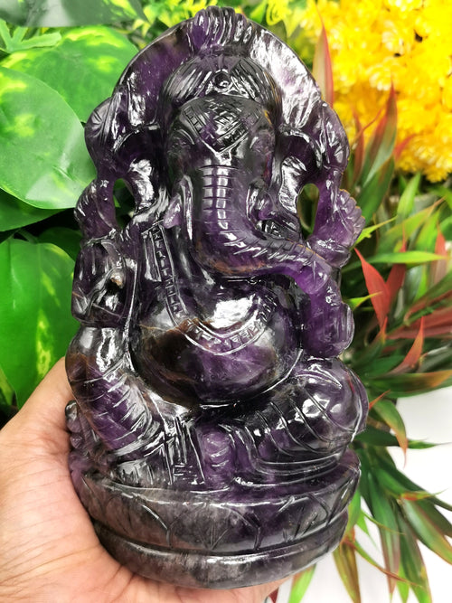 Ganesh Statue in Amethyst Handmade Carving | Lord Ganesha Idol | Figurine in Crystals/Gemstone Gift a Ganesha