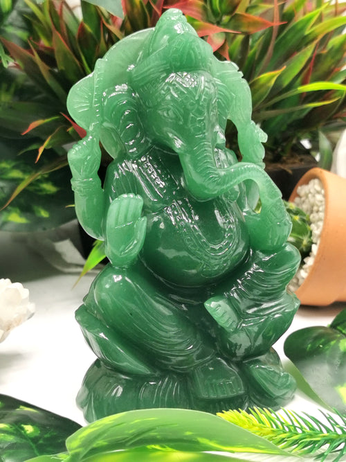 Australian Green Aventurine Handmade Carving of Ganesh - Lord Ganesha Idol