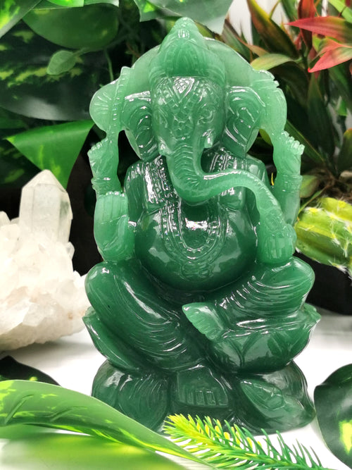 Australian Green Aventurine Handmade Carving of Ganesh - Lord Ganesha Idol