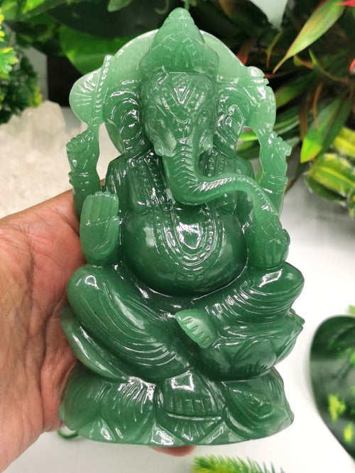 Australian Green Aventurine Handmade Carving of Ganesh - Lord Ganesha Idol