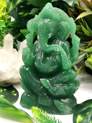 Australian Green Aventurine Handmade Carving of Ganesh - Lord Ganesha Idol