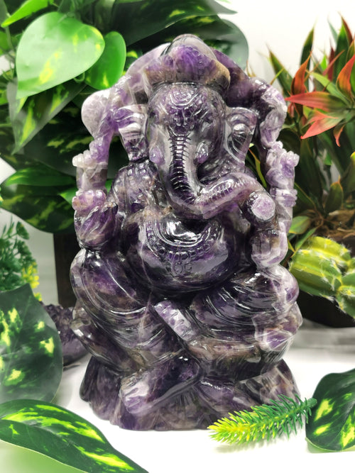 Ganesh Statue in Amethyst Handmade Carving | Lord Ganesha Idol | Figurine in Crystals/Gemstone Gift a Ganesha