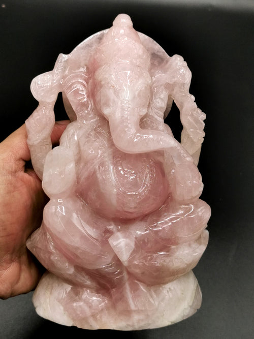 Ganesh carving in natural Rose Quartz from Kekri, India