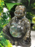 Laughing Buddha statue in natural Labradorite stone