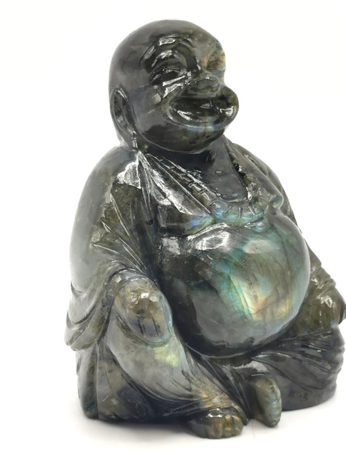 Laughing Buddha statue in natural Labradorite stone