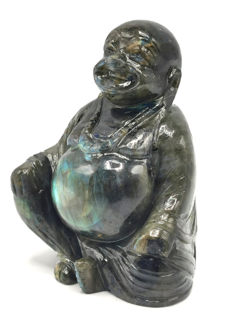 Laughing Buddha statue in natural Labradorite stone