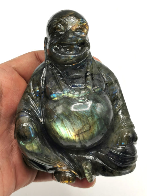 Laughing Buddha statue in natural Labradorite stone