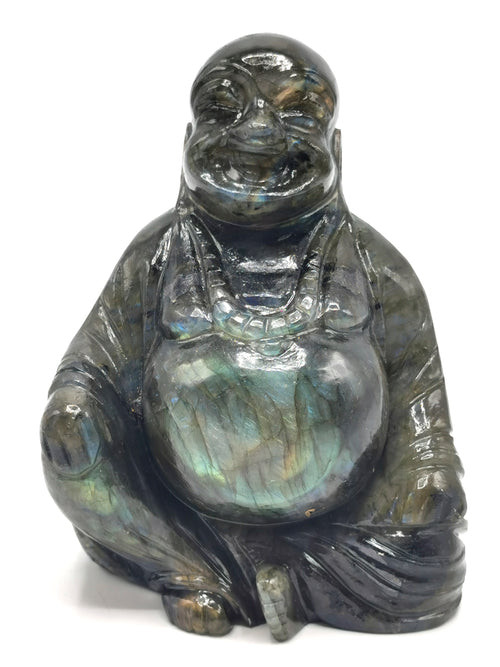 Laughing Buddha statue in natural Labradorite stone