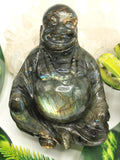 Laughing Buddha statue in natural Labradorite stone