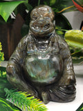 Laughing Buddha statue in natural Labradorite stone