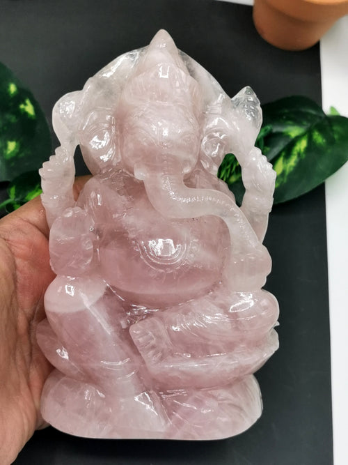Ganesh carving in natural Rose Quartz from Kekri, India
