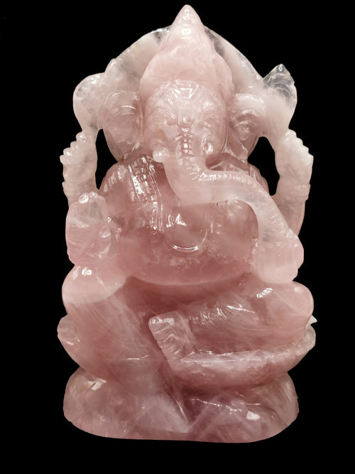 Ganesh carving in natural Rose Quartz from Kekri, India