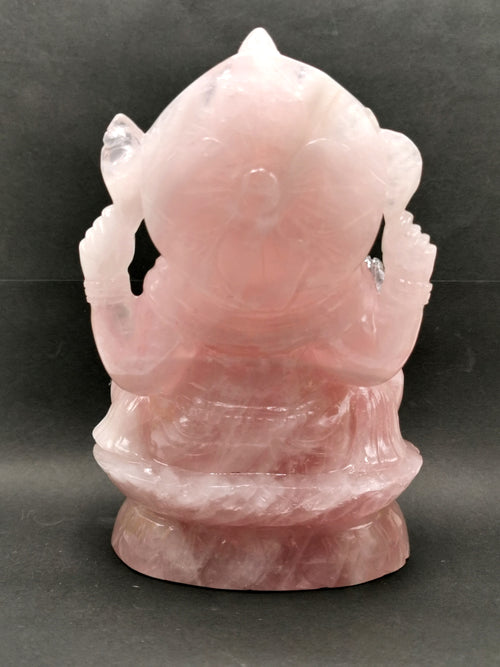 Ganesh carving in natural Rose Quartz from Kekri, India