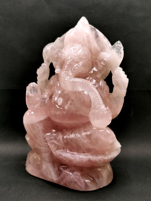 Ganesh carving in natural Rose Quartz from Kekri, India