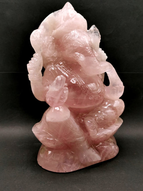 Ganesh carving in natural Rose Quartz from Kekri, India