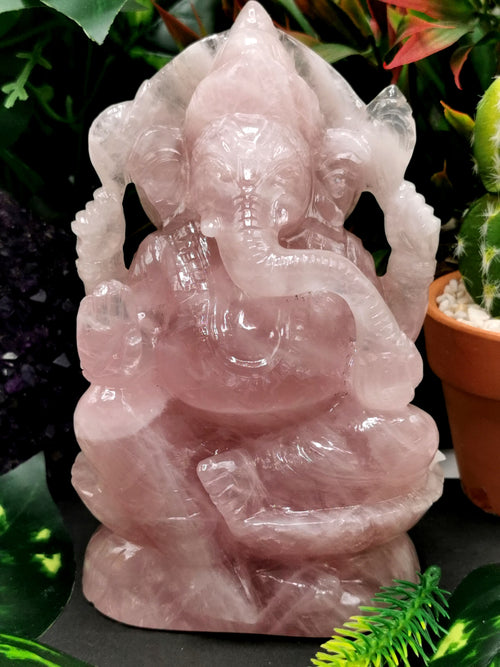Ganesh carving in natural Rose Quartz from Kekri, India